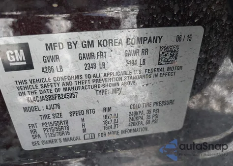 2015 Buick Encore from USA, damaged, VIN KL4CJASB5FB245057